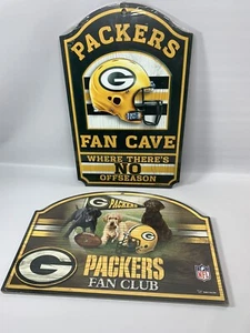 NIP Lot Of (2) Wincraft Green Bay Packers Man Cave Wooden Sign Fan Club Helmet - Picture 1 of 6