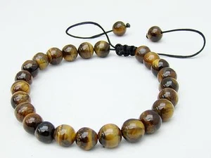 Men's Gemstone Macrame Beaded Bracelet all 8mm TIGER EYE STONE beads - Picture 1 of 1