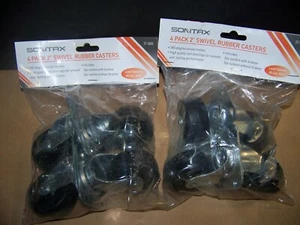 NEW NIP Lot of 2 4-pack 2" swivel rubber casters (total of 8) 360° 90 lb +brakes - Picture 1 of 3