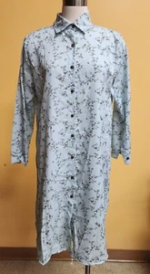 Collared V-Neck Long Sleeve Button Dress-Floral Blue - Picture 1 of 2