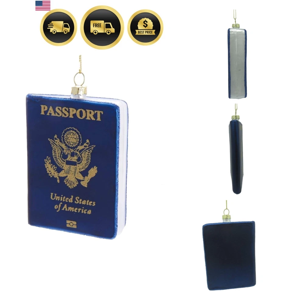Kurt Adler 4" USA Passport Travel Glass Christmas Ornament J8540