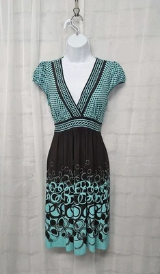 City Triangles Babydoll Y2K Dress Blue Brown Retro Polka Dot M - Image 1 of 4