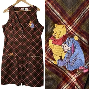 Vestido de pana vintage Winnie the Pooh para mujer L Disney Store bordado a cuadros - Imagen 1 de 12