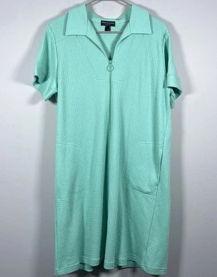 Bata corta boho de playa Miss Elaine Relax para mujer L verde tejido gofre cremallera completa Foto 1 de 4