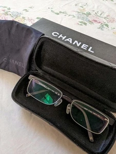 CHANEL glasses dark black to brown Logo Mark made in Italy with case Used - Picture 1 of 5