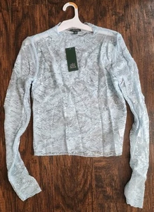 WILD FABLE Damen Langarm Spitze Pailletten Top Bluse transparent hellblau, Small - Bild 1 von 5