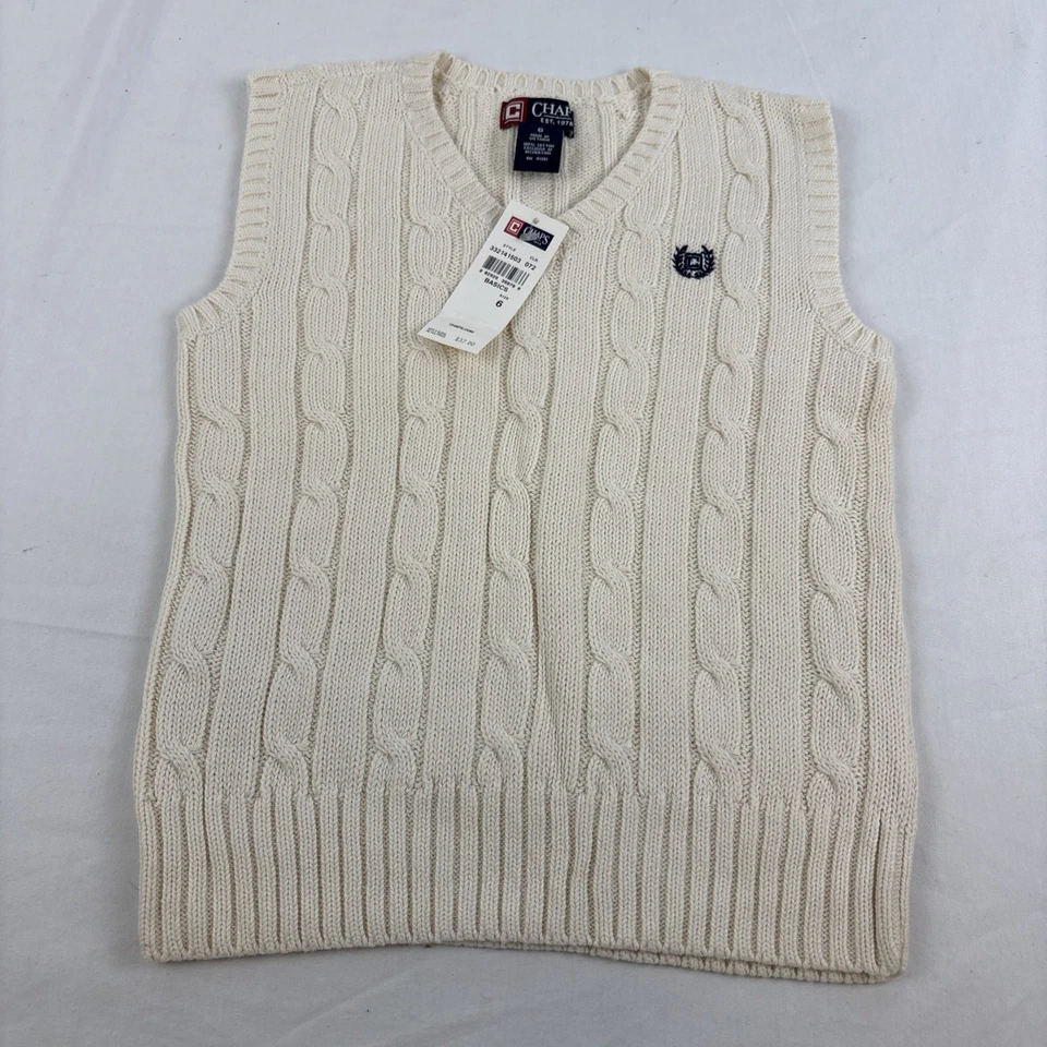 Chaps основы слоновой кости молодежи размер 6 хлопок Cableknit свитер жилет новый с ярлыками  - Изображение 1 из 4