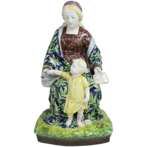 Angelo Minghetti Signed Majolica Faience Figure of Mother and Child circa 1855-1 - Picture 1 of 10