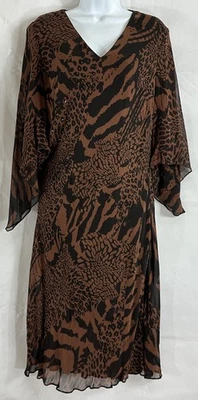 Vestido transparente Bella azul tamanho 12 marrom preto miçangas lantejoulas enfeitadas estampa animal - Imagem 1 de 4