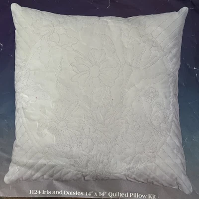 Iris and Daisies Quilted Pillow Kit, Creative Expressions #1124 - White on White - Image 1 of 4