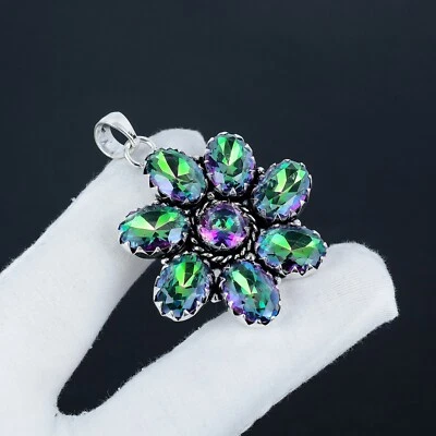 Topazio Mistico Pnedente Fiore Design 925 Argento Sterling Gioielli Per Amore - Immagine 1 di 4