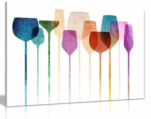 Wine Glasses Kitchen Pictures Decor Canvas Wall Art Picture Print - Picture 1 of 5