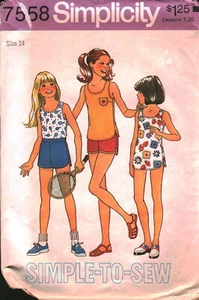 7558 Vintage Simplicity Girls SEWING Pattern 1970s Tennis Dress Top Shorts 14 - Picture 1 of 2