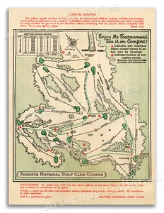 1954 Augusta National Masters Golf Tournament Course Map Art Print - 18x24 - Picture 1 of 4
