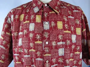Tori Richard Hemd Herren rot hellbraun Palmen geometrisch Baumwolle Rasen Hawaii Medium - Bild 1 von 5