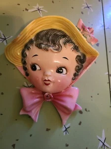 vintage Geo Z LEFTON Japan Miss Rose Pocket Head Hanging Vase Wall Plaque V50275 - Picture 1 of 19