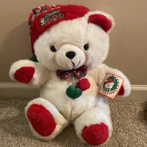 Vintage 1990 Santas Club KMART Weihnachten weiß Teddybär Plüschtier Weihnachtsfeiertag EC - Bild 1 von 4