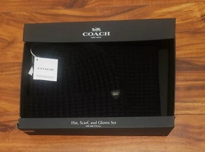 Juego de regalo de sombrero y bufanda negra Coach Waffle ~ faltan guantes ~ leer Foto 1 de 3