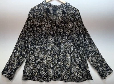 Blusa Camisa Lane Bryant Mujer Abotonada Talla 18/20 Negra Blanca Floral Informal Foto 1 de 4