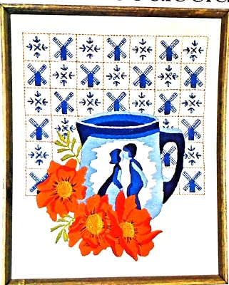 Kit de bordado vintage Bucilla Dutch Treat Holland molinos de viento crewel 16x20" abierto Foto 1 de 4