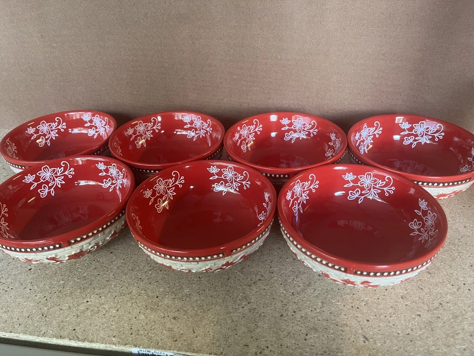 Juego de 7 Tentaciones Encaje Floral 16 Oz. Cuencos de helado de cereal tejido de cesta roja Foto 1 de 4