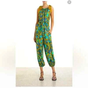ZIMMERMANN Womens Green Blue Floral Tie Shoulder Harem Estelle Jumpsuit Sz 0/XS - Picture 1 of 8