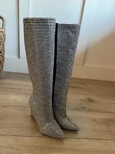 NWOT Gianni Bini GaborTwo Rhinestone Pointed Toe Tall Wedge Boots, Size 7.5 - Picture 1 of 9