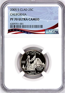 2005-S Proof State Quarter, California, PF70 Ultra Cameo NGC, Patriotic Label - Picture 1 of 4