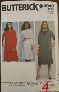 Vintage Butterick lose sitzendes Kleid/Oberteil/Rock/Krawattenmuster #4043 Größe 12 UNGESCHNITTEN - Bild 1 von 3