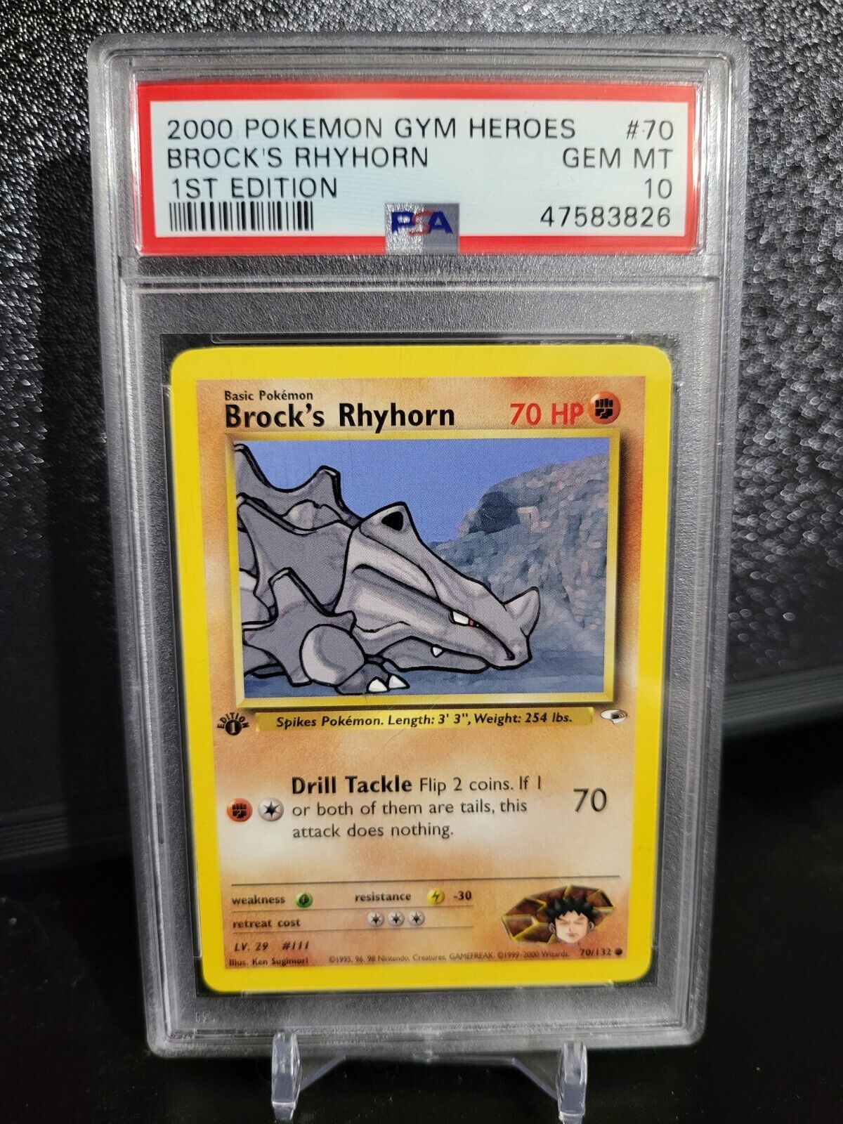 Brock's Rhyhorn #70 Gym Heroes 1st Edition - Pokemon Card WOTC - PSA 10