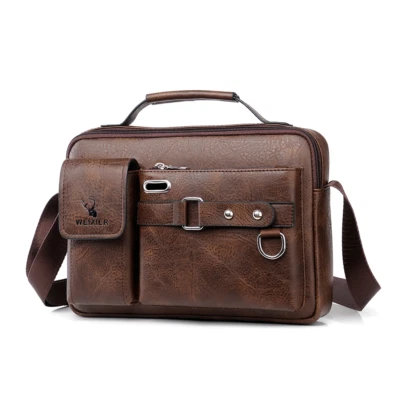 Men's Leather Messenger Bag Laptop Briefcase Business Satchel Computer Handbag - Image 1 of 4