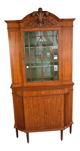 Antique Satinwood Cabinet, Single Door and Feather Plumes At Top Cover