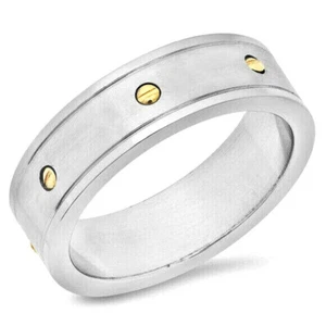 Anillo de acero inoxidable para hombre 18kt oro amarillo plata banda tornillo talla 10 11 12 nuevo - Imagen 1 de 3
