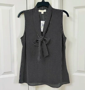 Michael Kors Women's Checkered Print Tie-Neck Blouse, Size-4 - Picture 1 of 4
