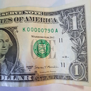 Low Serial Number Dollar Bill K 00000790 A with SIX ZEROES - Picture 1 of 7