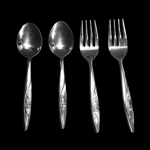 Vtg Rose Pattern 11C Stainless Steel Flatware ~ Japan 2-Small Forks + 2-Tsp 6" - Picture 1 of 5