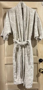 Yves Delorme Tan Bath Robe Damask Style Cotton Terry - Picture 1 of 10