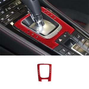 Red Carbon Fiber Interior Gear Shift Panel Cover Trim For Porsche 718 2016-2022 - Picture 1 of 12