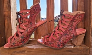 L' Artiste Spring Step Laure Pink 39, 8, 8.5 Shoe Heel Sandal Lace Up Strappy - Picture 1 of 10