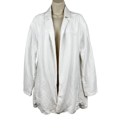Chaqueta Blazer Eileen Fisher Cuello Muesca Mezcla de Lino Abierta Blanca S Relajada Inclinada Foto 1 de 4