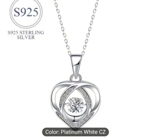NWT, 925 Sterling Silver Plated Heart Charm Necklace with White Zirconia - Picture 1 of 7