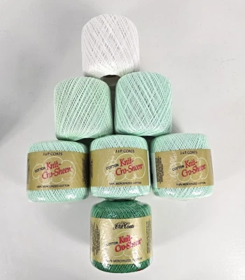 QTY 7- J&P Coats KNIT CRO SHEEN Cotton Crochet Thread Hunters & Mint Green White - Image 1 of 3