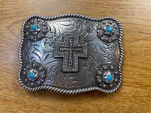 Nocona Blocky Cross Belt Buckle - Picture 1 of 3