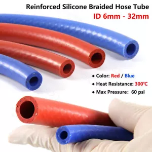 Red / Blue Silicone Braided Hose Tube Reinforced - Water Oil Fuel High Temp 300℃ - Picture 1 of 12