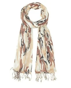 Pure Cotton Brown Camouflage Camo Printed Lightweight Scarf/Shawl Men Women - Picture 1 of 3