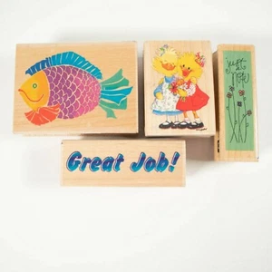 Duck Mother Daughter fish just a note great job Rubber Stamp Holding Flowers 4 - Picture 1 of 2