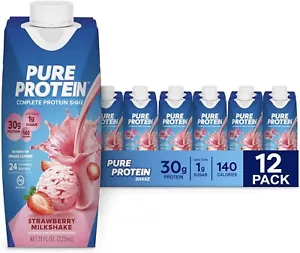 (12 Pack) Pure Protein Strawberry Complete Nutrient Protein Shake, Non GMO, 11oz - Picture 1 of 6