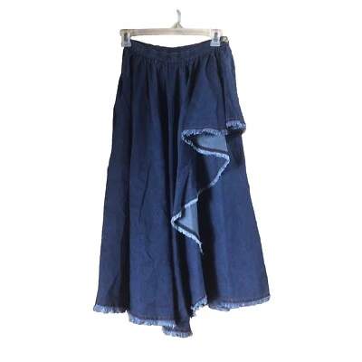 Anthropologie Chic Denim A-Line Midi Skirt Boho Frayed Size 0 - Image 1 of 4