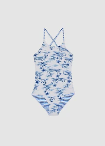 $92 Seafolly Girl's White Tropical Reversible Tank One Piece Swimwear AUS Size 6 - Picture 1 of 4