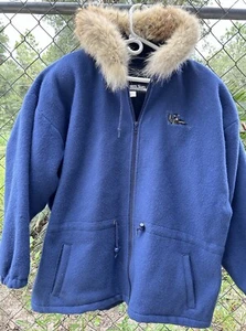 Abrigo de lana bordado vintage Northern Sun Canada talla XL Parka ribete de piel pájaro loco - Imagen 1 de 6